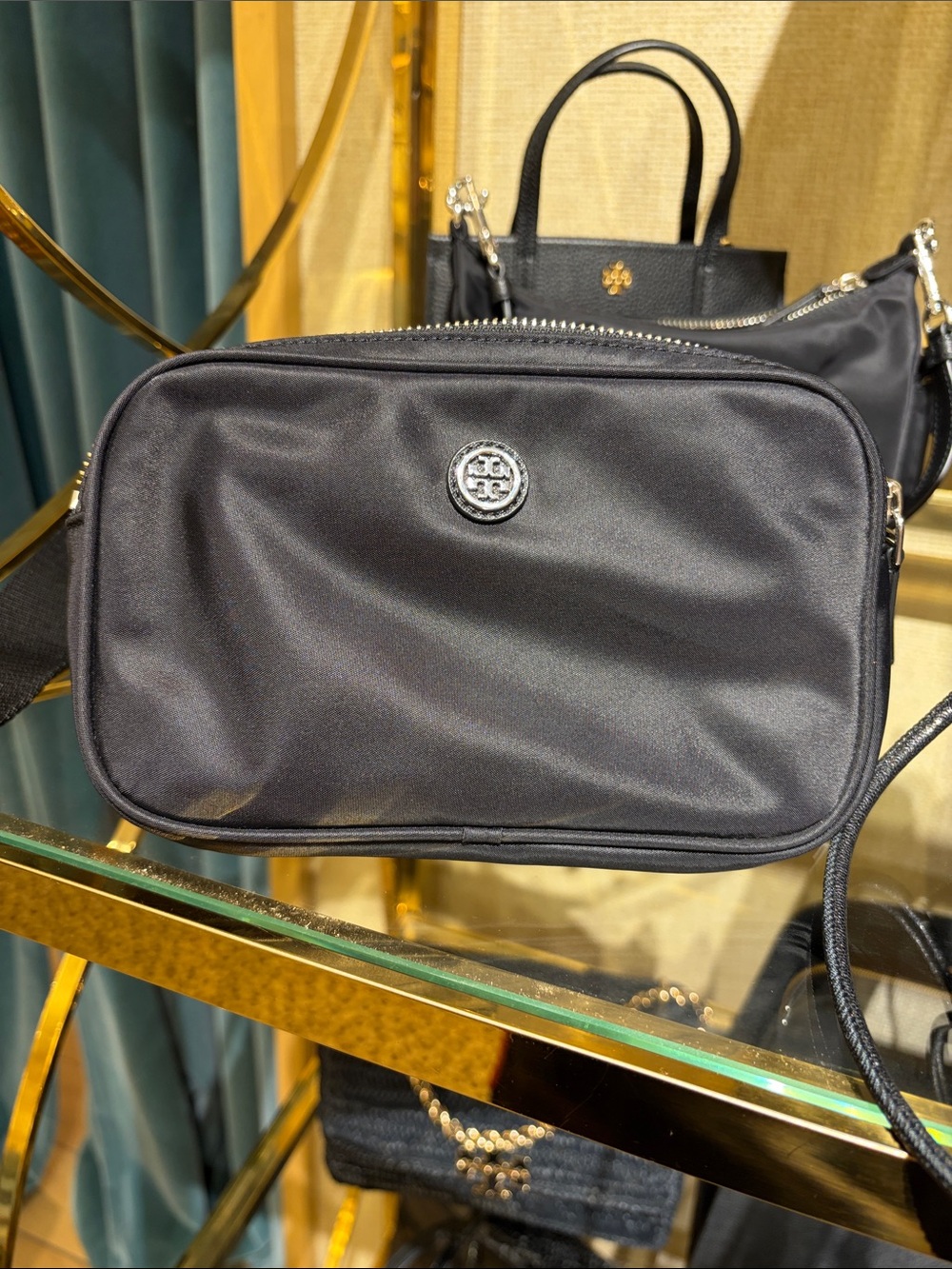 Tory Burch Black Nylon Belt Bag with Gold Logo